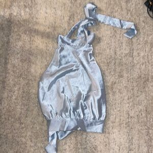 Silk baby blue backless crop top